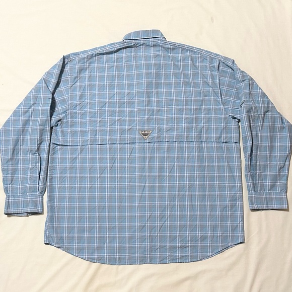 Columbia PFG Super Bahama Blue Plaid L/S Button-Down Collared Sport Shirt - XL - Picture 8 of 16